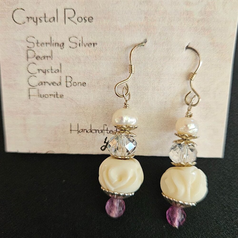 Handcrafted Freshwater Pearl Quartz Crystal Fluorite Earrings